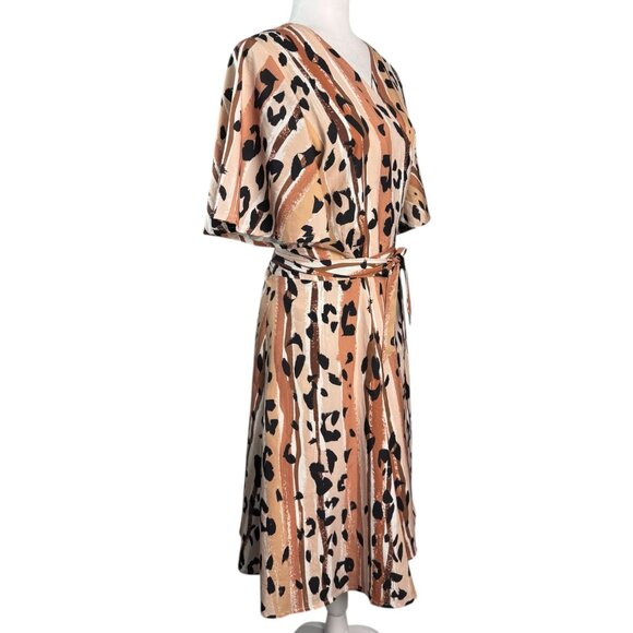 Anthropologie HUTCH Blaise Wrap Mini Dress Animal Print Coffee Women's PLUS 1X - Picture 4 of 8
